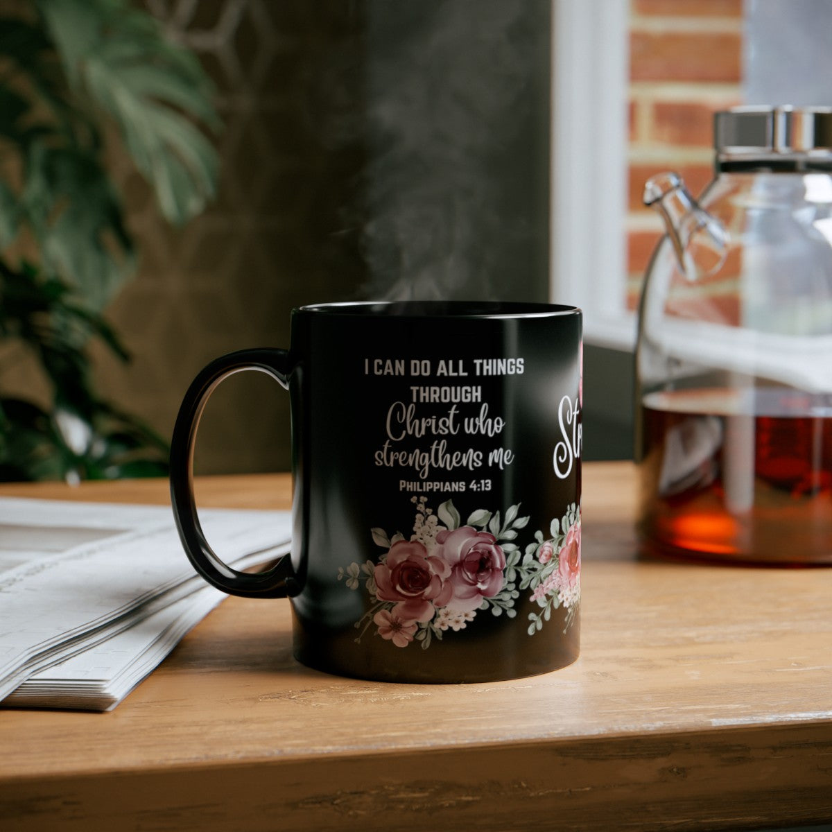 I Can Do All Things Through Christ Who Strengthens Me Black Phillipians 4:13 Mug 11oz